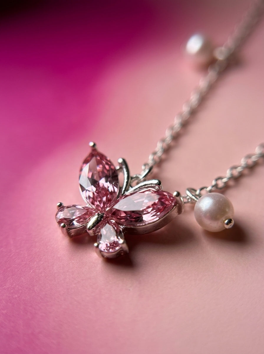 The Butterfly Crystal Necklace Set | Pink Butterfly Jewelry Collection