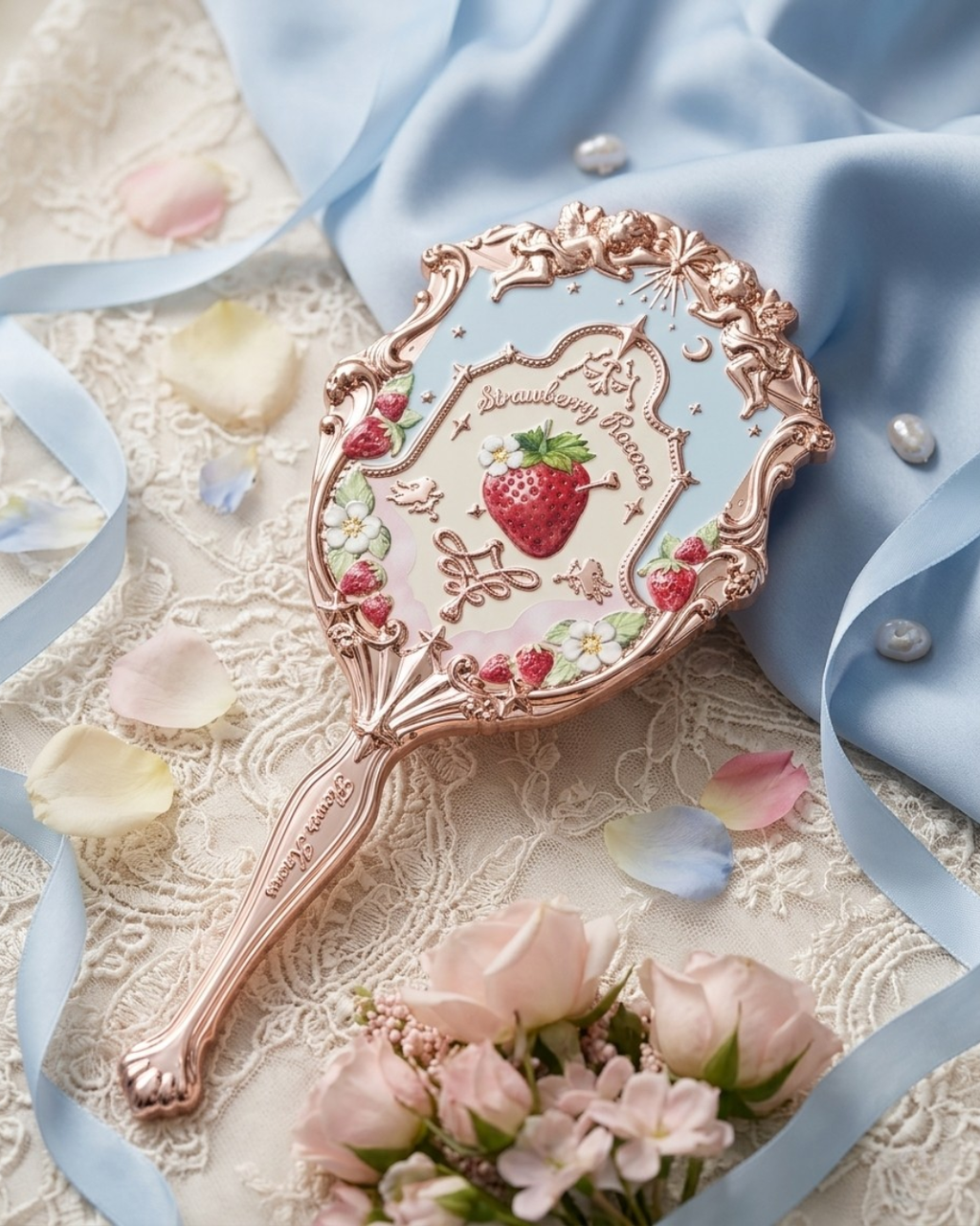 Flower Knows - Strawberry Rococo Hand Mirror | Handheld Mirror - Soft Blue | Vintage Beauty Collection ✨