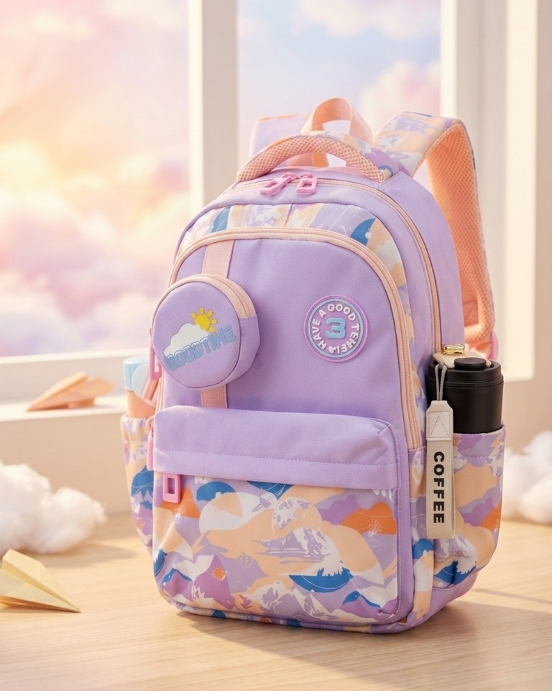 Girls School Backpack – Lightweight Water Resistant Bag with Pouch (Senior KG – Grade 1)