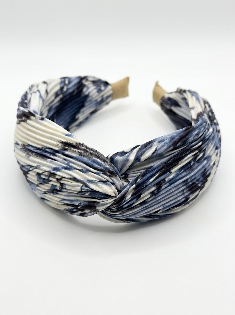 The Satin Edit Pleated Knot Headband | Premium Satin HairBand Collection | Midnight Marble
