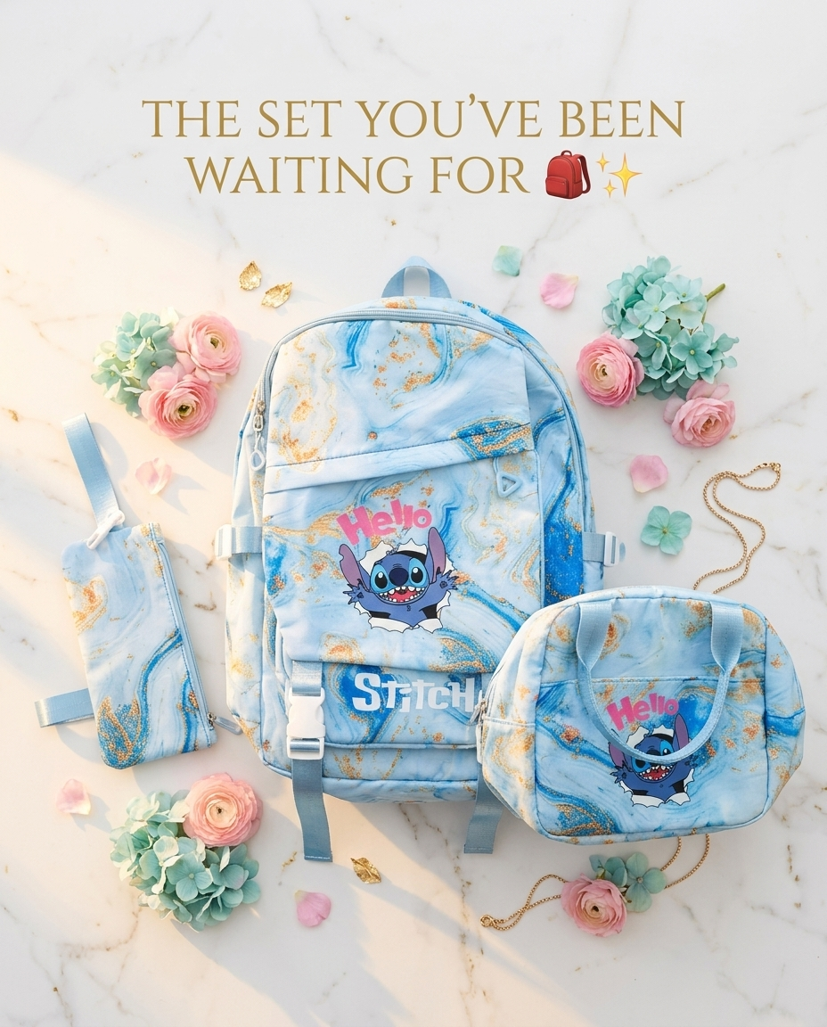 Lilo & Stitch Marble School Backpack Set