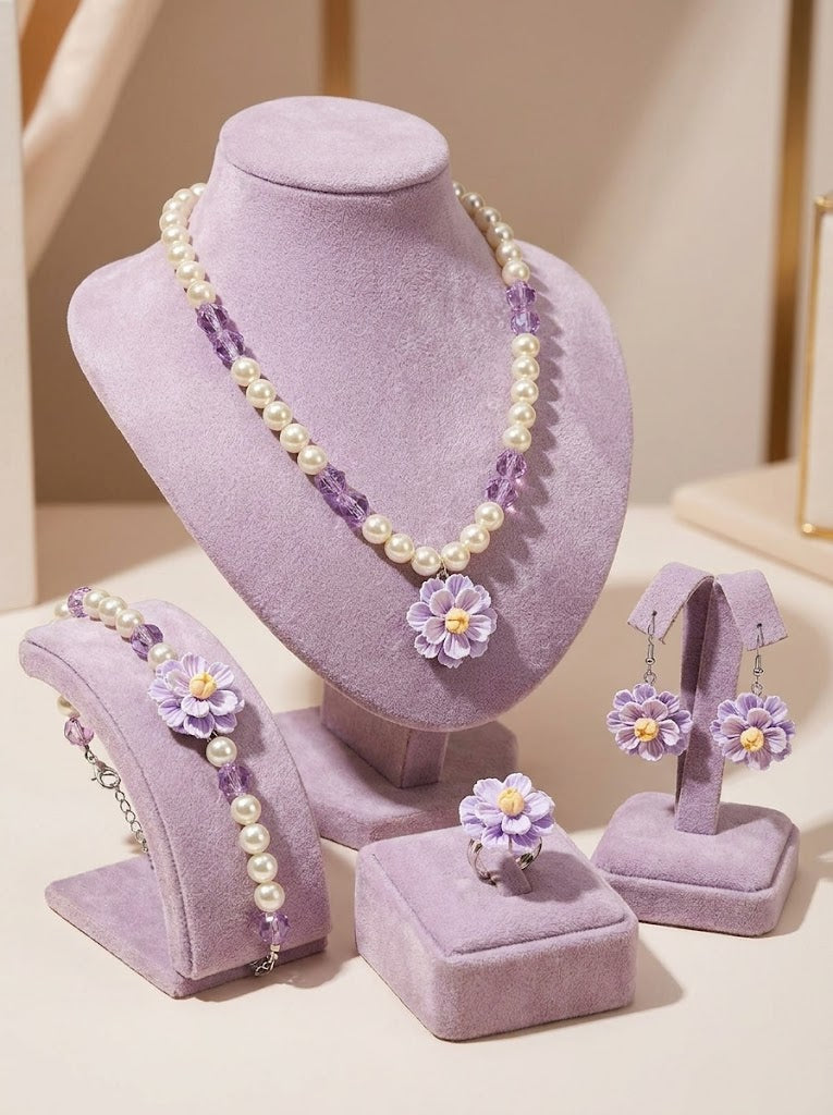 The Blossom Pearl Jewelry Set | Premium Floral Pearl Accessories Collection | Lilac Blossom
