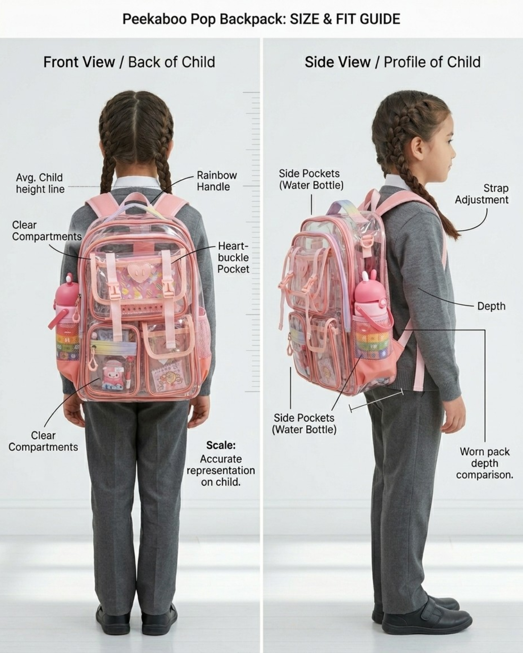 Peekaboo Pop Transparent Backpack – Cute & Functional School Bag