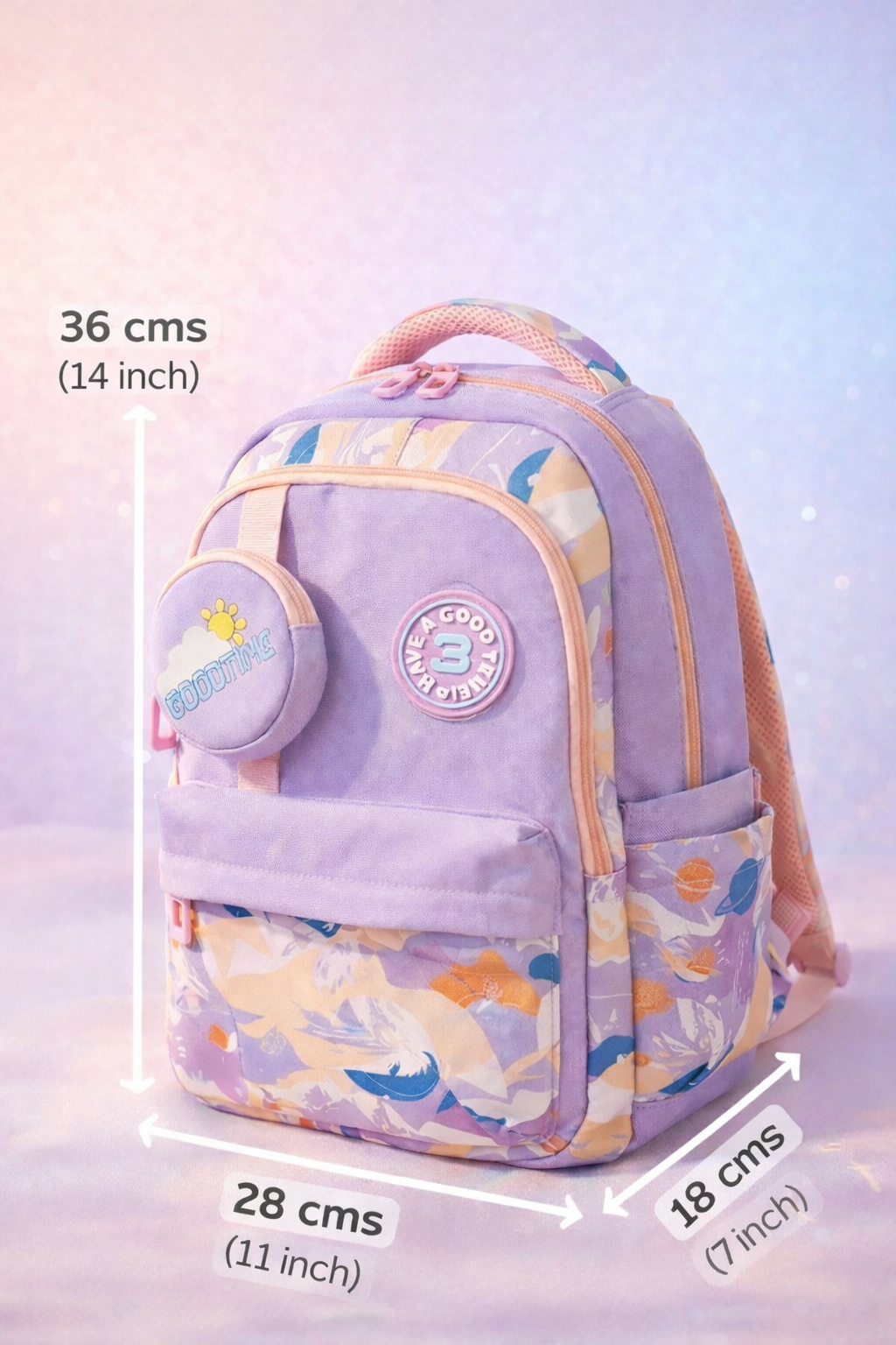 Girls School Backpack – Lightweight Water Resistant Bag with Pouch (Senior KG – Grade 1)