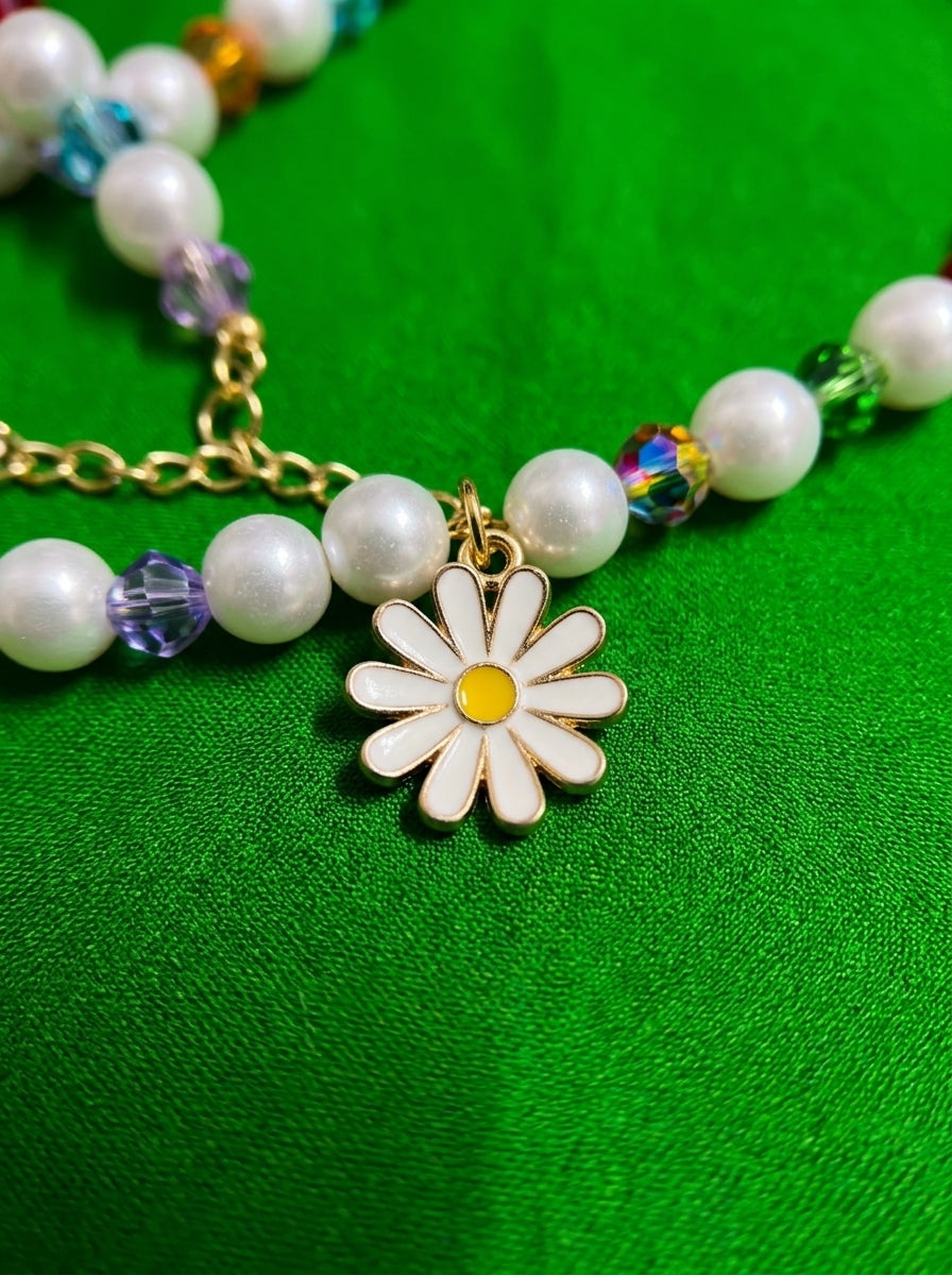 The Daisy Pearl Necklace & Bracelet Set | Floral Beaded Jewelry Collection | Rainbow Daisy