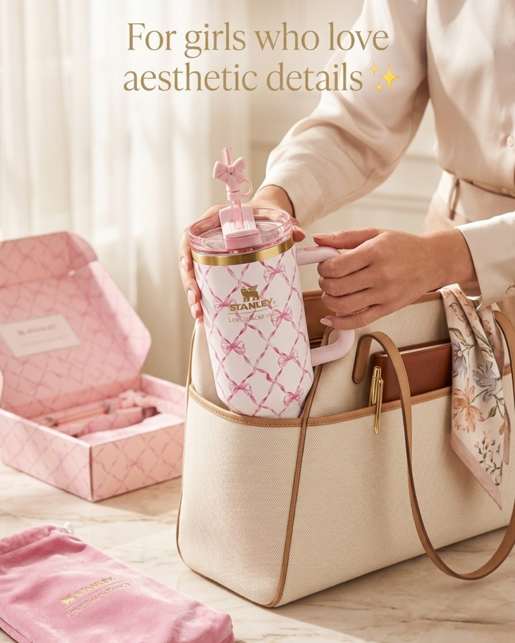 Premium Stanley Tumbler – Aesthetic Gift Set with Pouch & Straw (6 Variants)