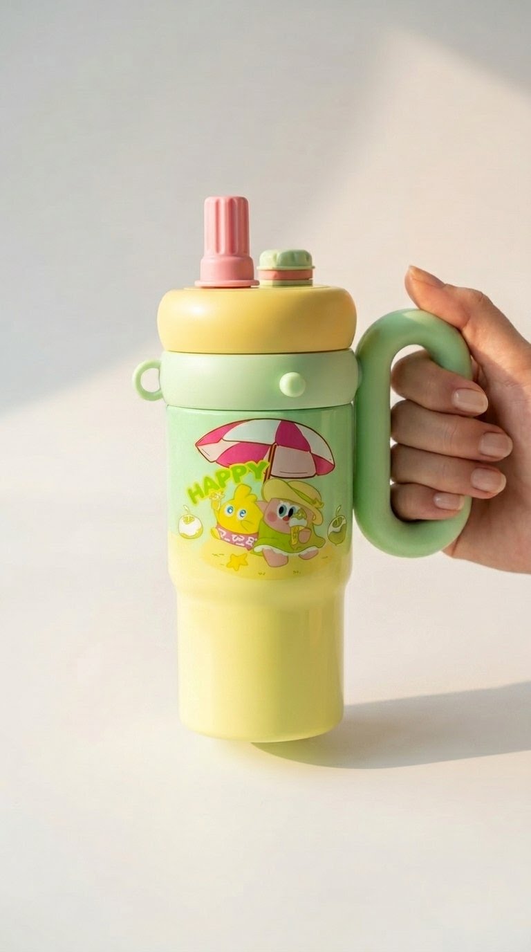 Cute Pastel Steel Insulated Tumbler – 850ml | Straw & Direct Drink Lid