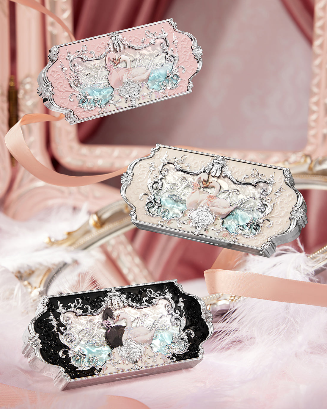 Flower Knows Swan Ballet Six-Color Makeup Palette - Black - Vintage Beauty Collection ✨