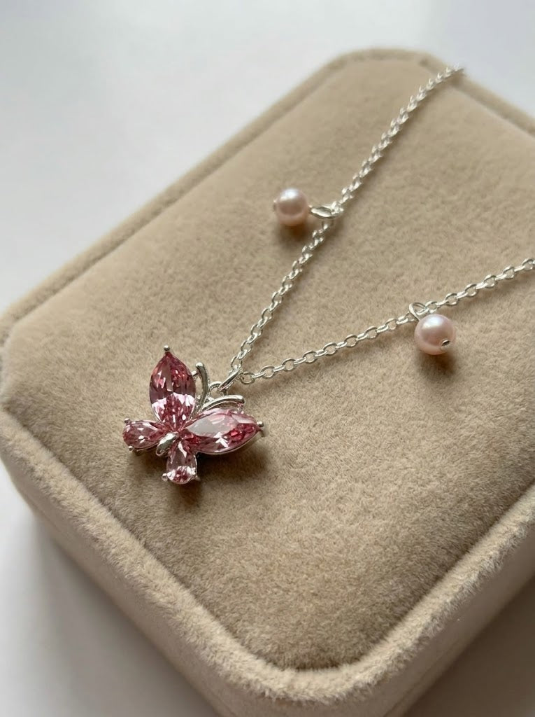 The Butterfly Crystal Necklace Set | Pink Butterfly Jewelry Collection