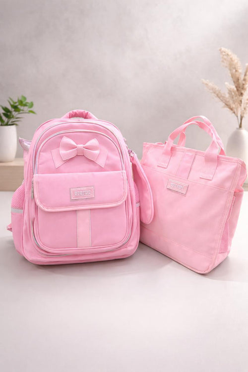Bow Charm Backpack Set – School Backpack with Matching Tiffin Bag & Pencil Pouch
