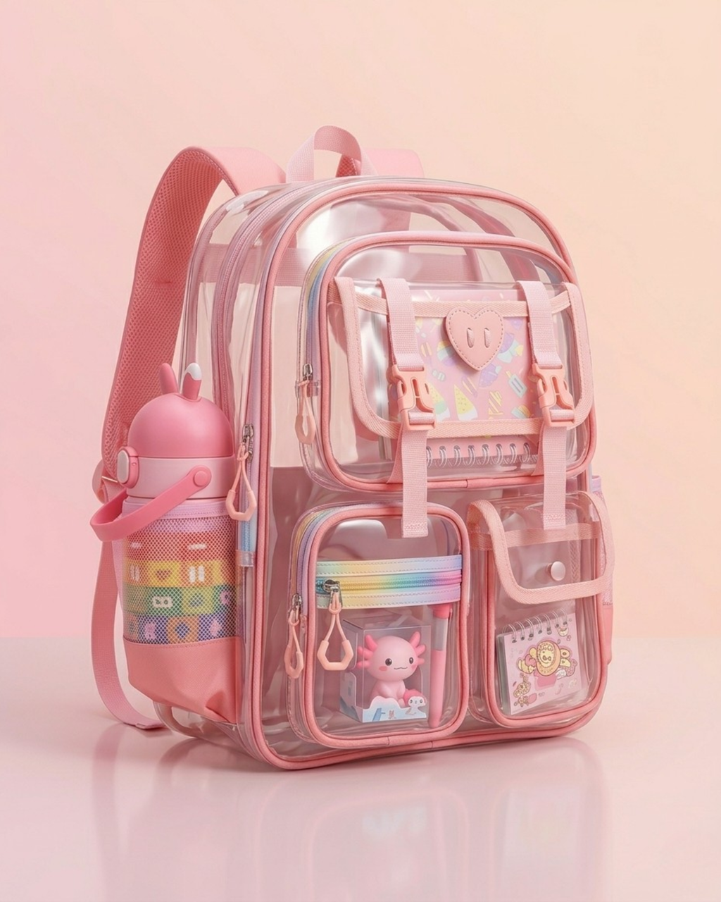 Peekaboo Pop Transparent Backpack – Cute & Functional School Bag