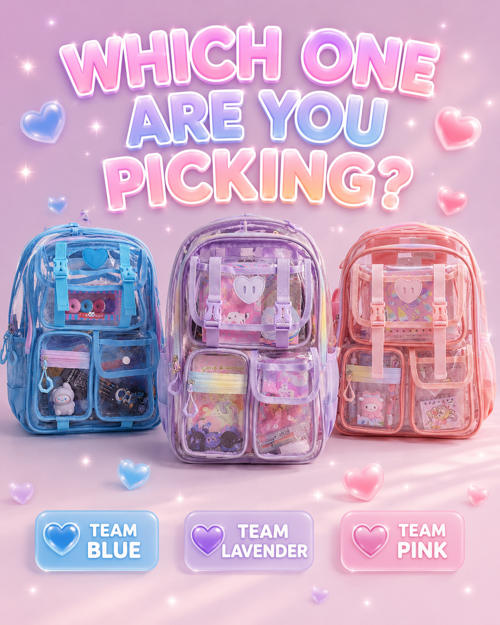 Peekaboo Pop Transparent Backpack | Lavender Dream – Cute & Functional School Bag