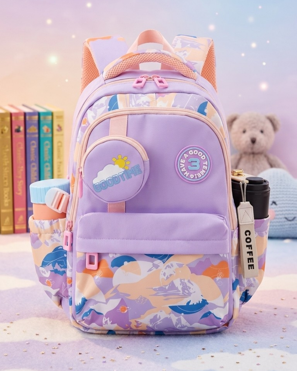Girls School Backpack – Lightweight Water Resistant Bag with Pouch (Senior KG – Grade 1)