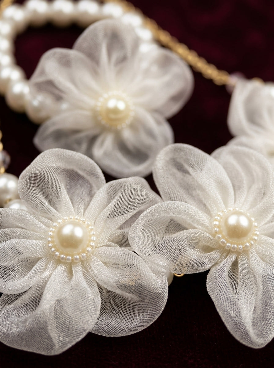 The Organza Blossom Necklace & Bracelet Set | Premium Floral Pearl Accessories | Pearl Blossom