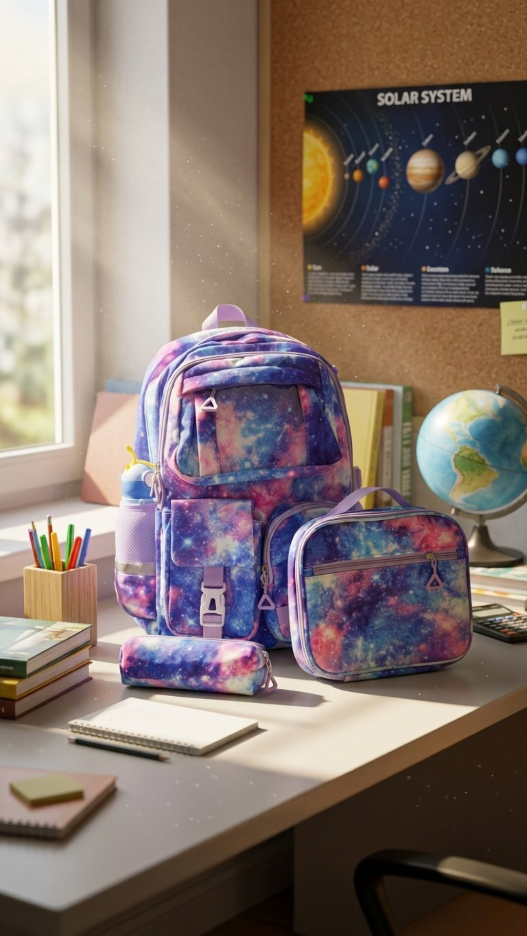 Milky Way Galaxy School Backpack Set – Backpack + Insulated Lunch Bag + Pencil Pouch