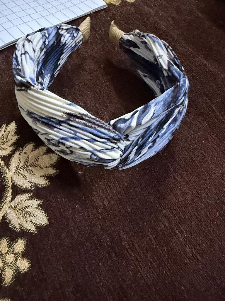 The Satin Edit Pleated Knot Headband | Premium Satin HairBand Collection | Midnight Marble