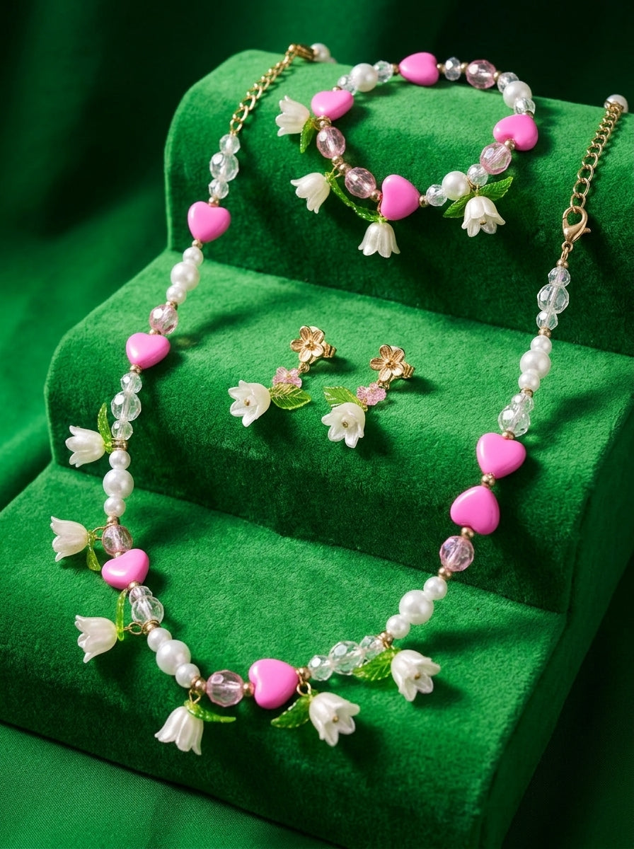 Sweet Blossom Necklace Set | Necklace, Bracelet & Earrings Floral Jewelry Set