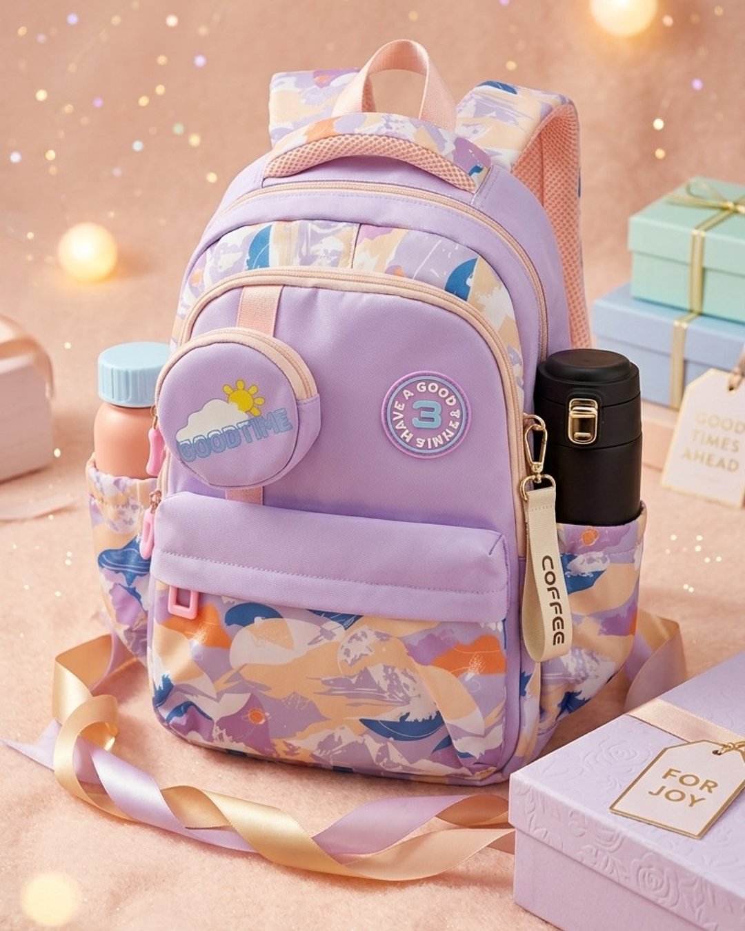 Girls School Backpack – Lightweight Water Resistant Bag with Pouch (Senior KG – Grade 1)