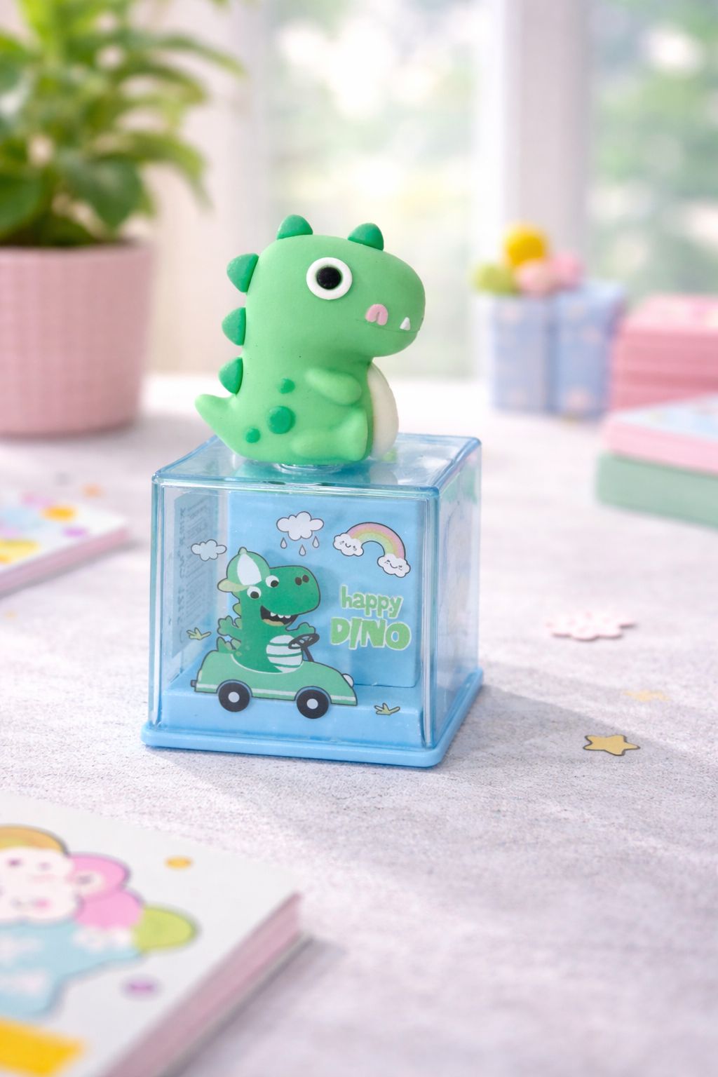 Happy Dino 2-in-1 Pencil Sharpener with Built-In Eraser | Kids Stationery Essential