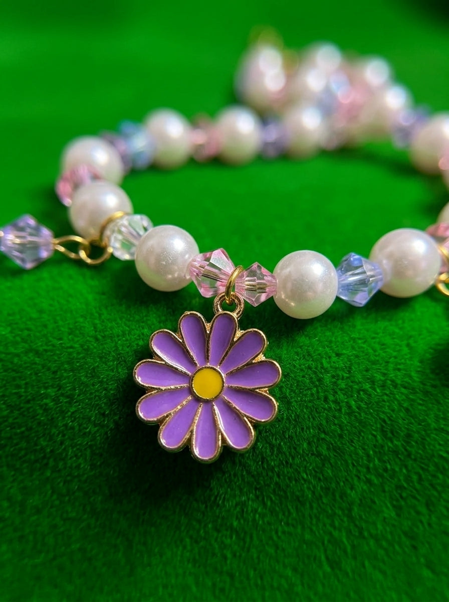 The Daisy Pearl Necklace & Bracelet Set | Floral Beaded Jewelry Collection | Lavender Daisy