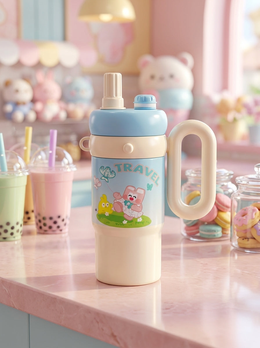 Cute Pastel Steel Insulated Tumbler – 850ml | Straw & Direct Drink Lid