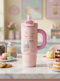 Cute Character Steel Insulated Tumbler – 800ml | Straw Lid with Comfort Handle
