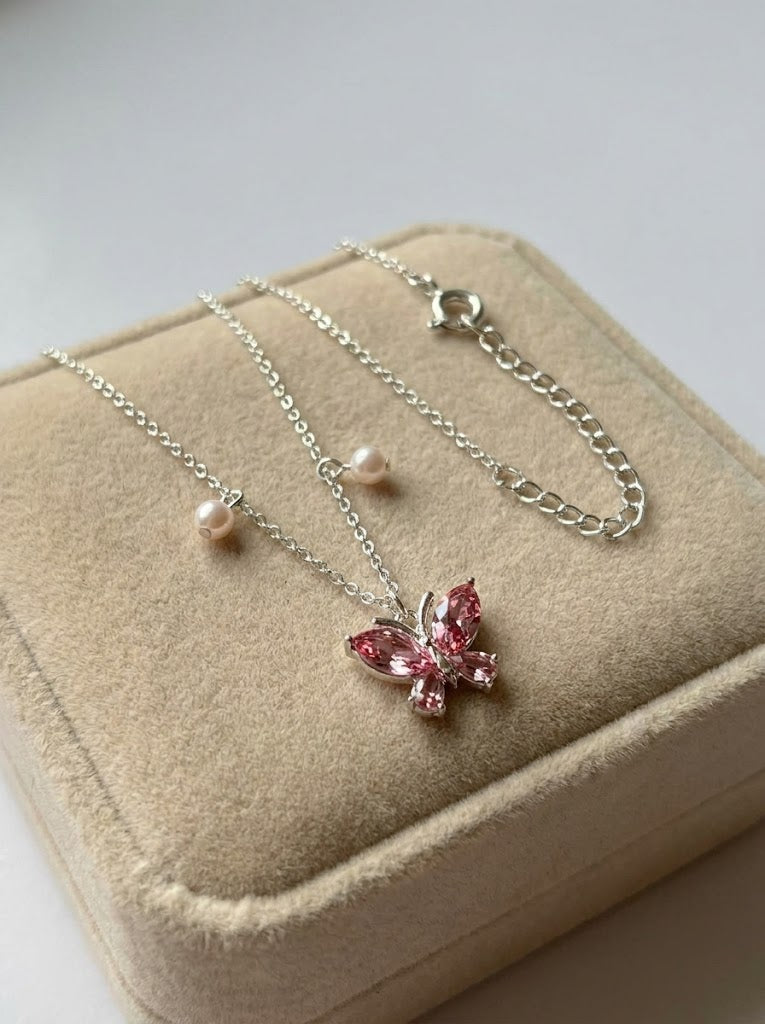 The Butterfly Crystal Necklace Set | Pink Butterfly Jewelry Collection