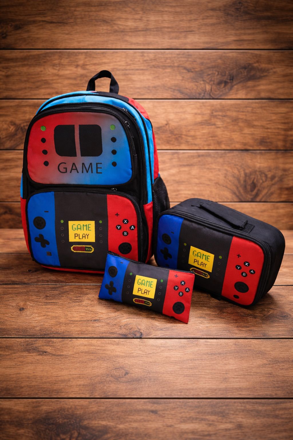 Gamer Pro 3-Piece School Bag Set – Backpack + Handbag + Pencil Pouch
