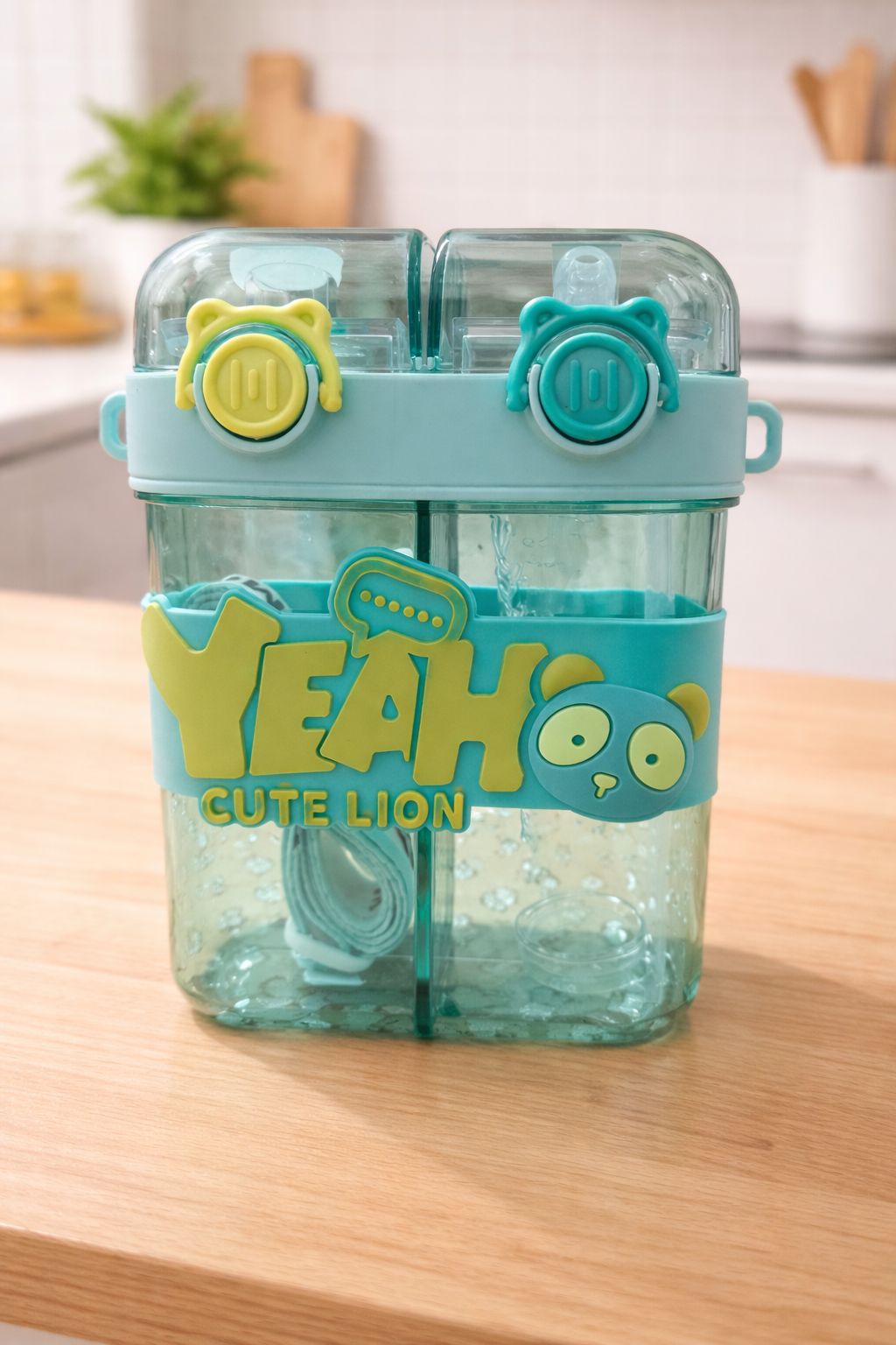 Dual Sipper Kids Water Bottle with Straw & Spout – YEAH Cute Lion (4 Color Variants)