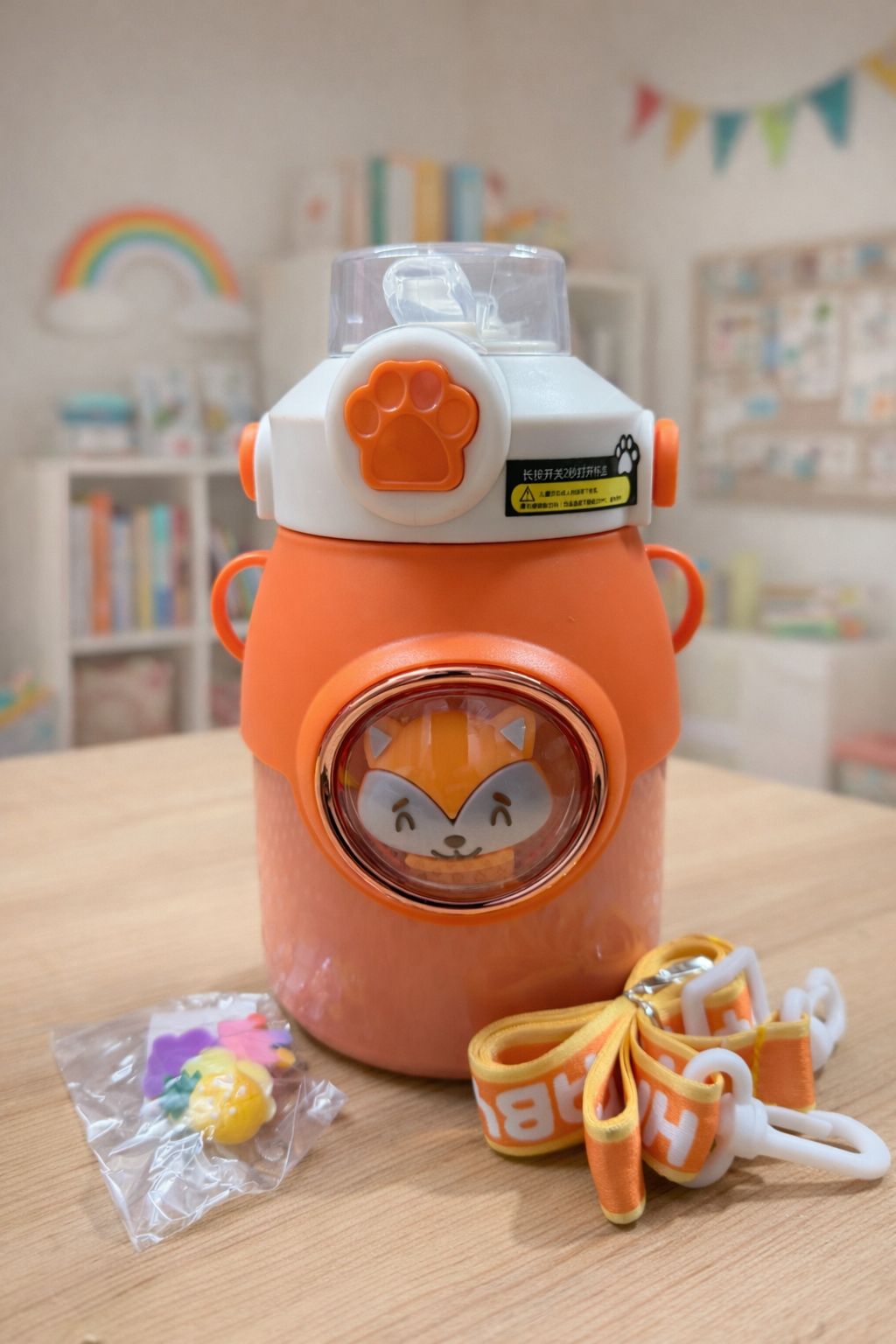Cute Cartoon Kids Water Bottle with Handle & Strap – 750ml Capacity