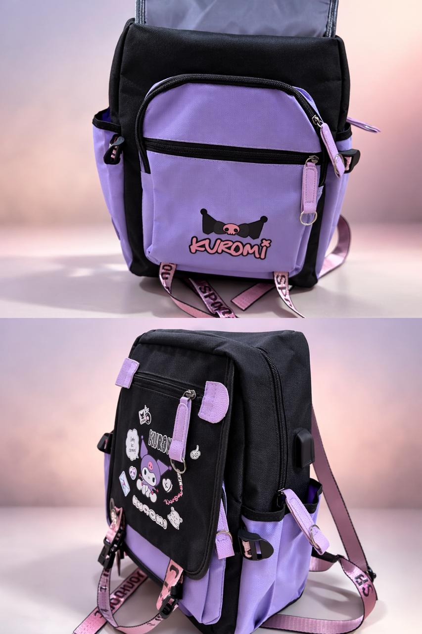 Purple Goth Bunny School Backpack – Trendy Kuromi Multi-Compartment Girls Backpack
