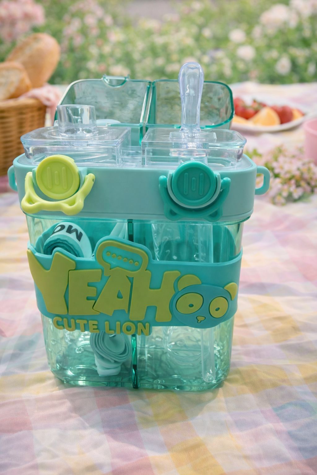 Dual Sipper Kids Water Bottle with Straw & Spout – YEAH Cute Lion (4 Color Variants)
