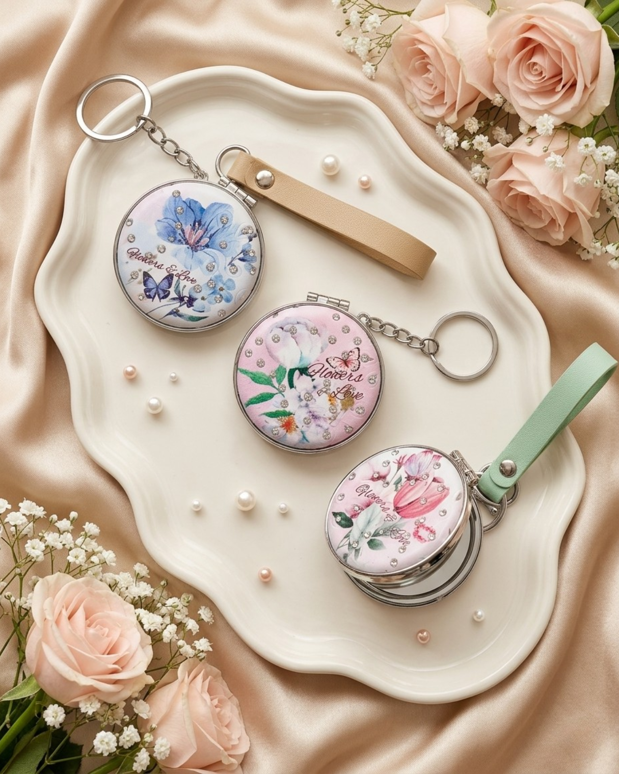 Pocket Mirror Keychain – Compact Folding Mirror (3 Variants)
