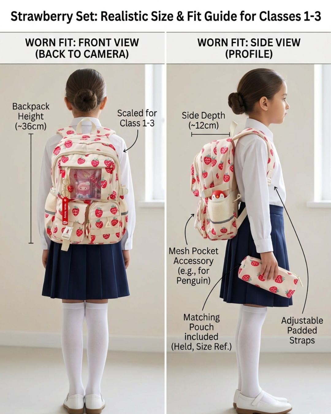 Strawberry Themed Kids Backpack Set – Cute Water-Resistant School Bag (3-in-1)