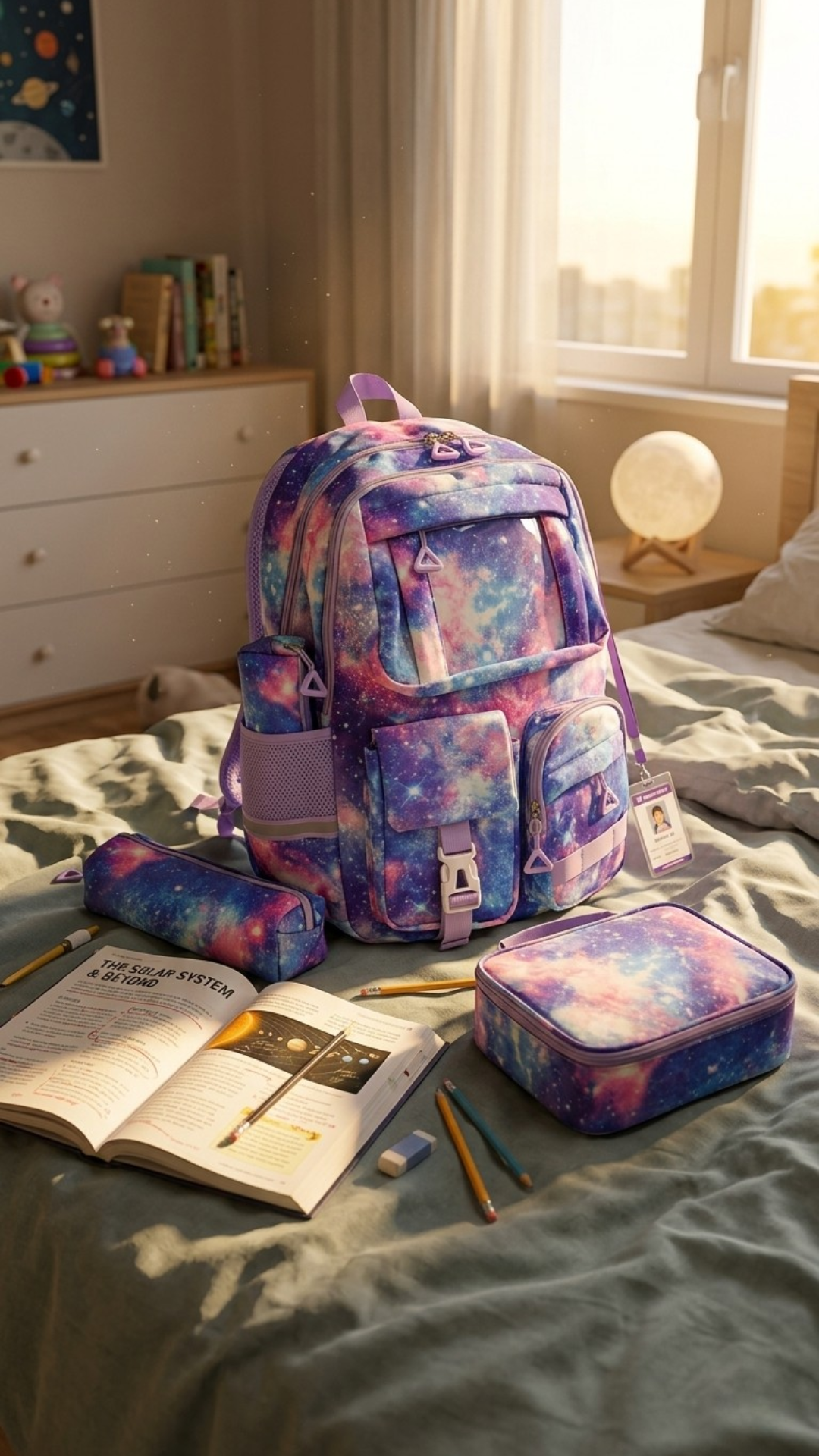 Milky Way Galaxy School Backpack Set – Backpack + Insulated Lunch Bag + Pencil Pouch