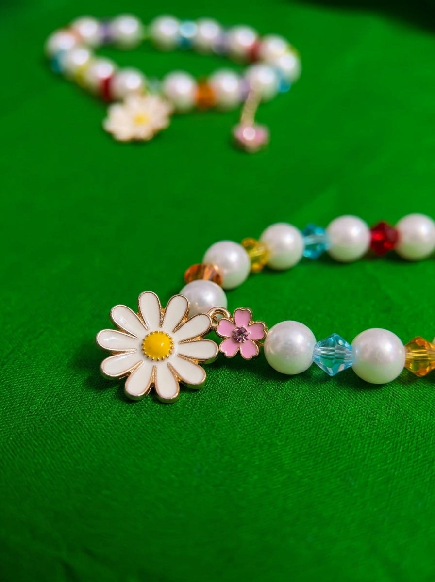The Daisy Pearl Necklace & Bracelet Set | Floral Beaded Jewelry Collection | Rainbow Daisy