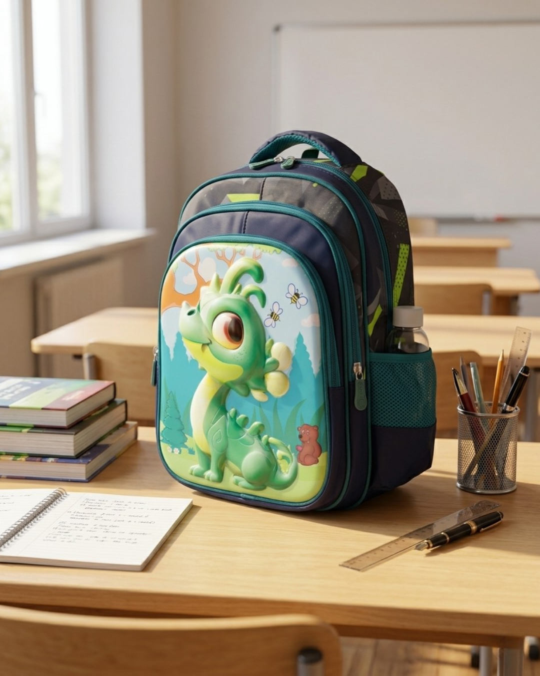 3D Kids Backpack – Water Resistant School Bag with 3 Compartments (Grade 1–2)