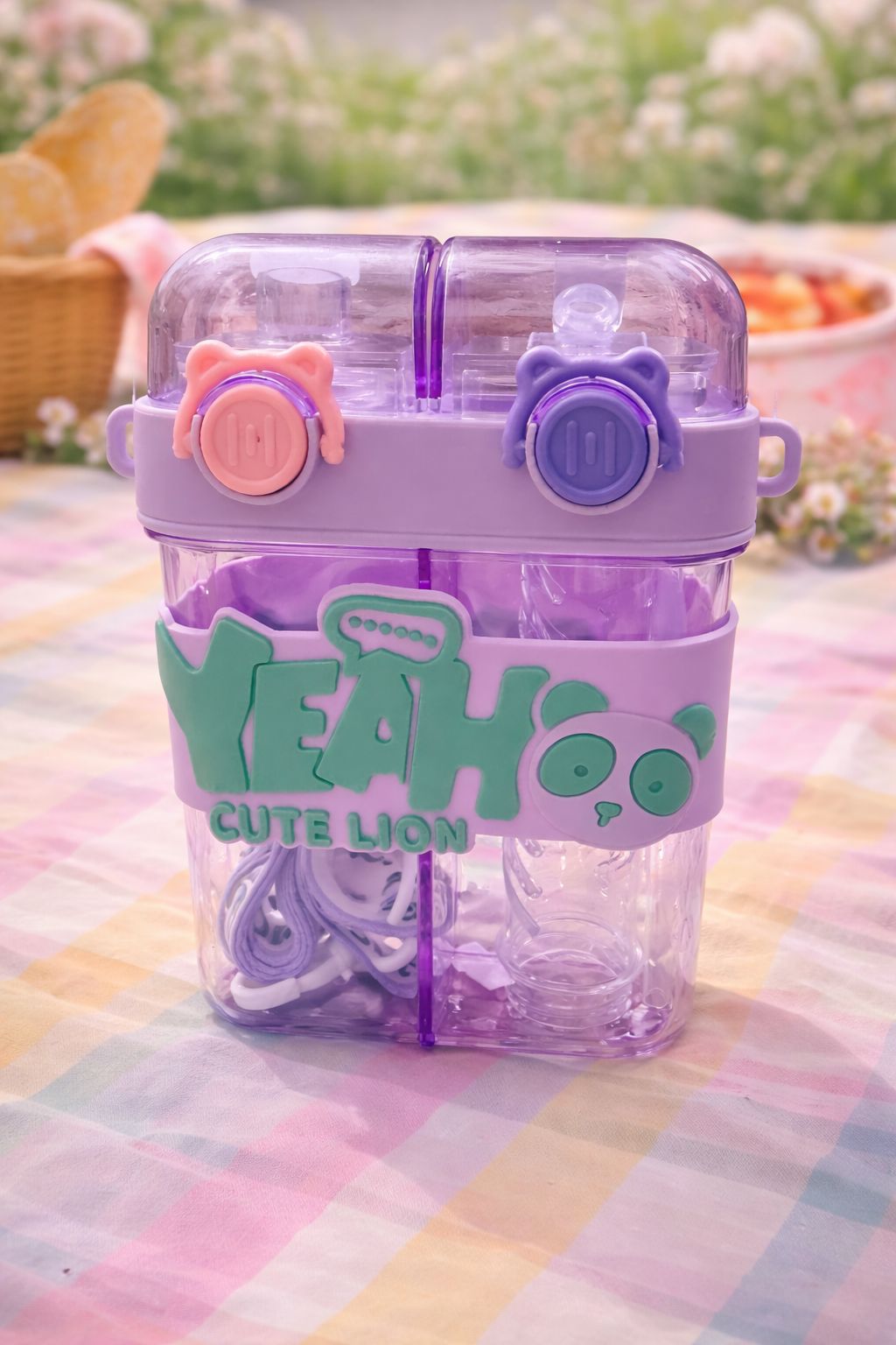 Dual Sipper Kids Water Bottle with Straw & Spout – YEAH Cute Lion (4 Color Variants)