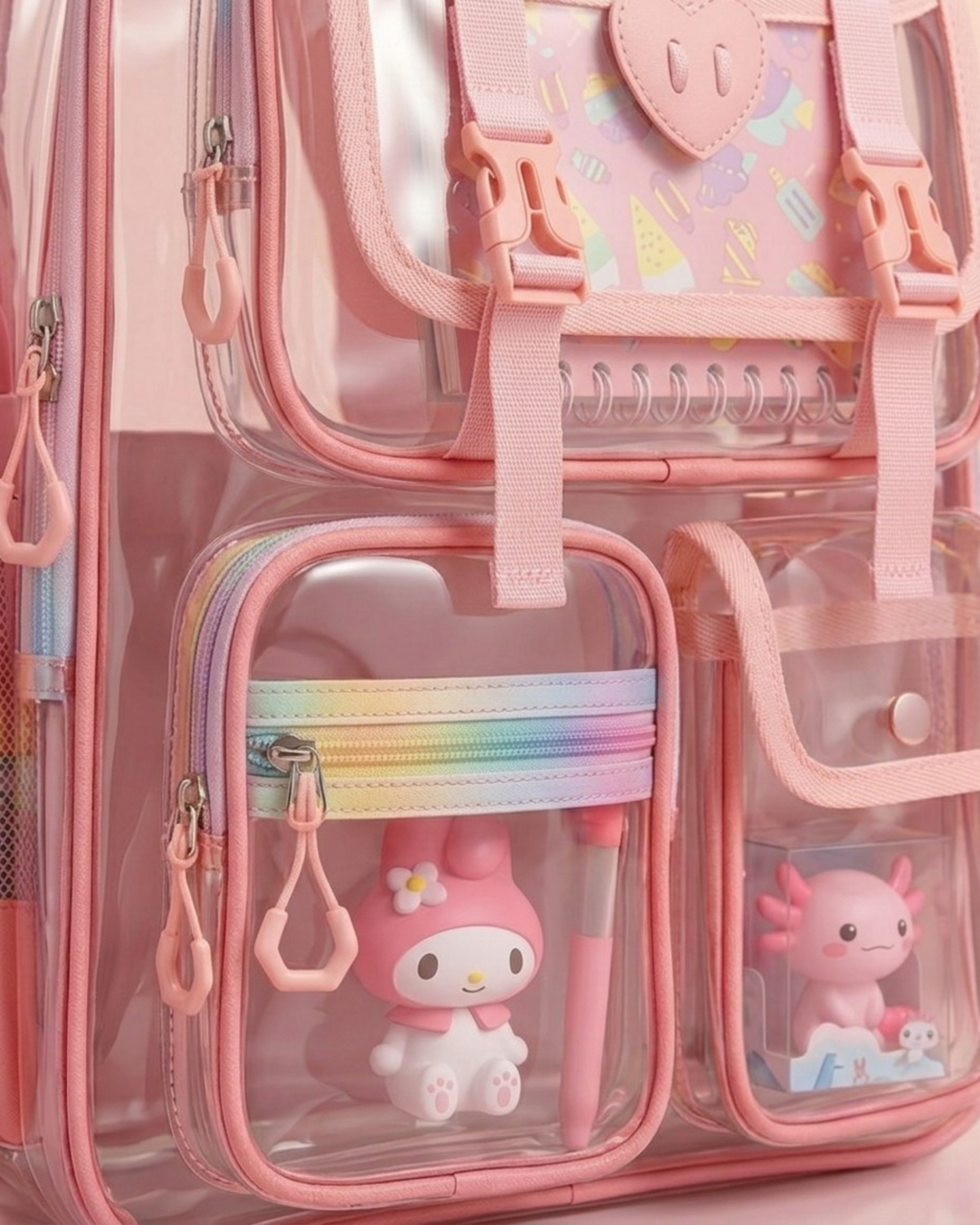 Peekaboo Pop Transparent Backpack – Cute & Functional School Bag