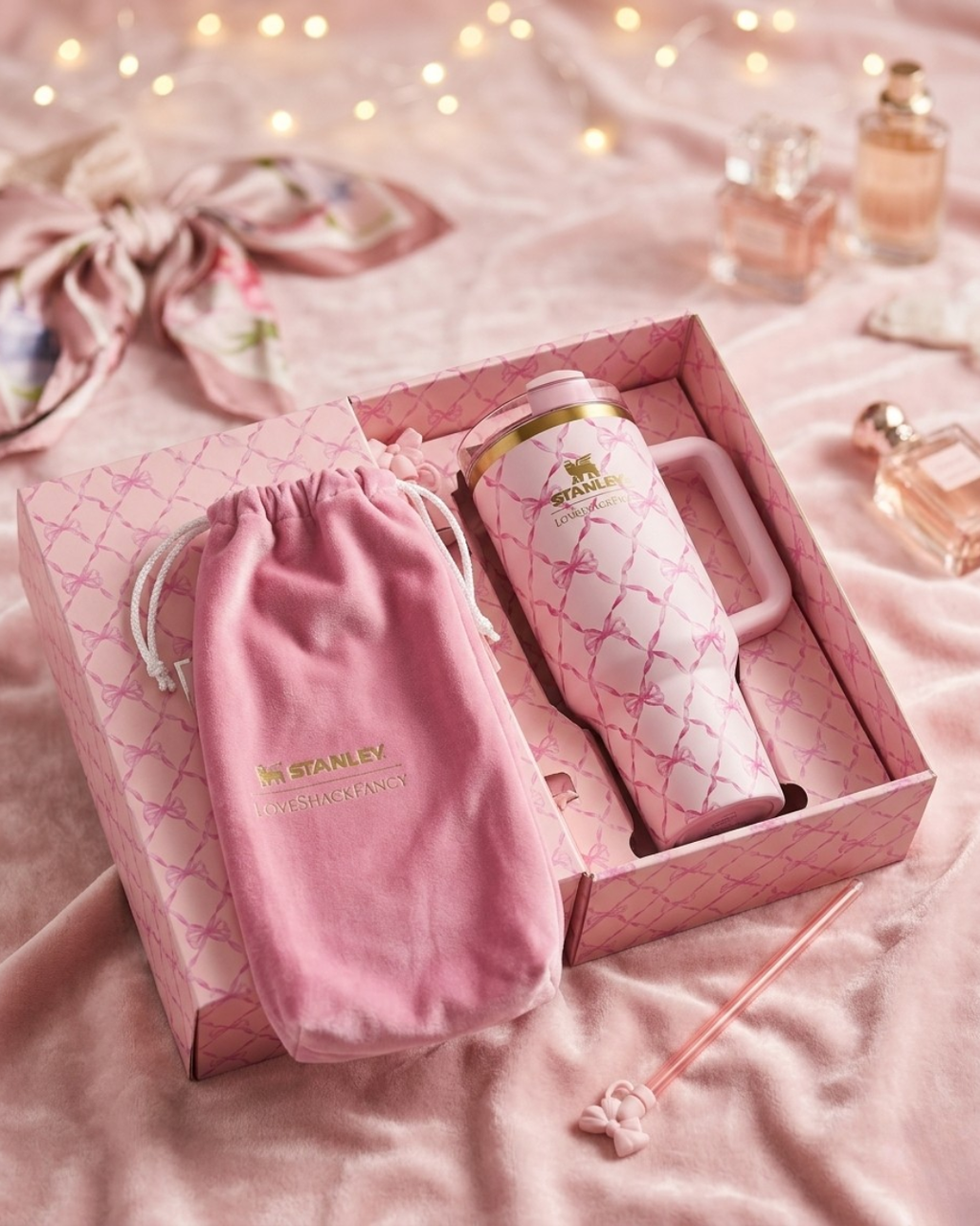 Premium Stanley Tumbler – Aesthetic Gift Set with Pouch & Straw (6 Variants)
