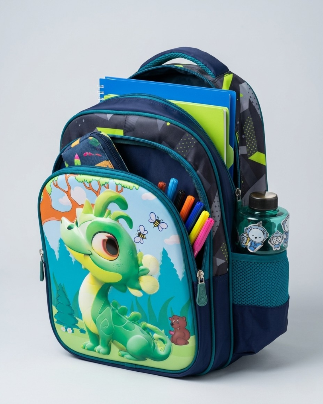 3D Kids Backpack – Water Resistant School Bag with 3 Compartments (Grade 1–2)
