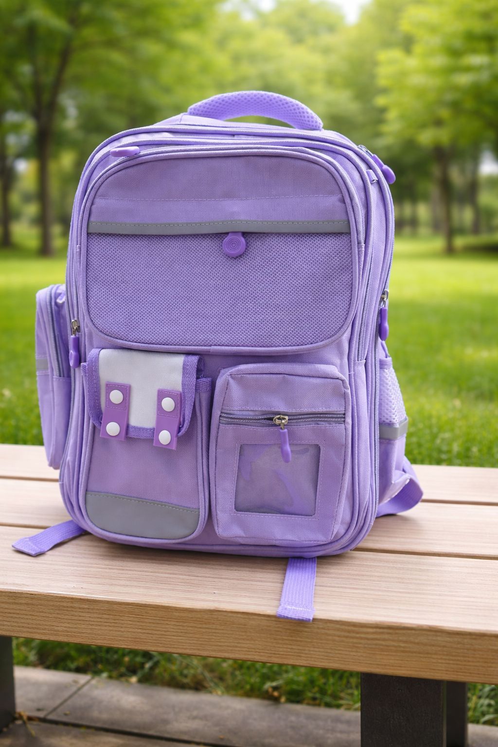 Lavender Utility School Backpack – Multi-Pocket Lightweight School Bag