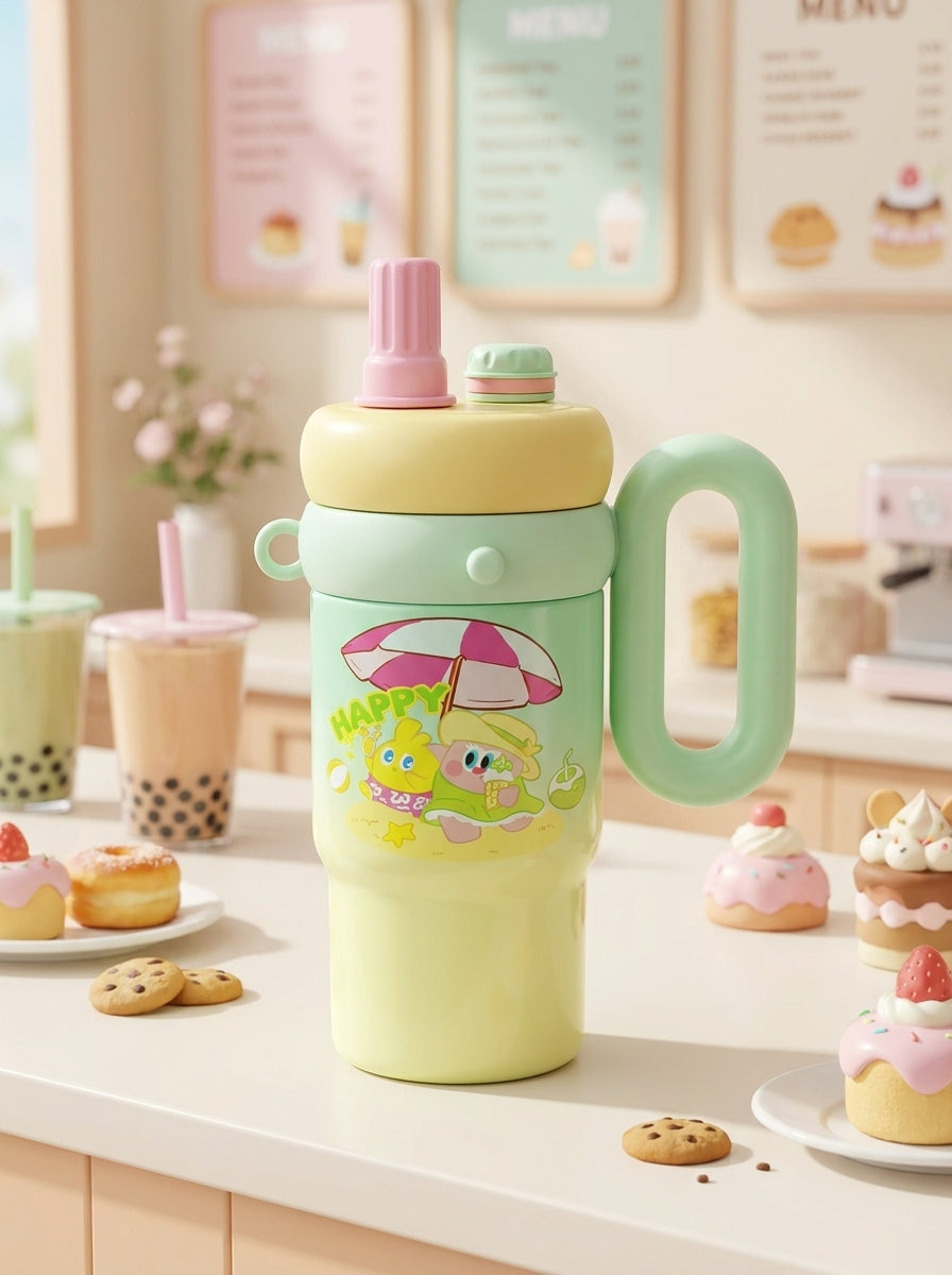 Cute Pastel Steel Insulated Tumbler – 850ml | Straw & Direct Drink Lid