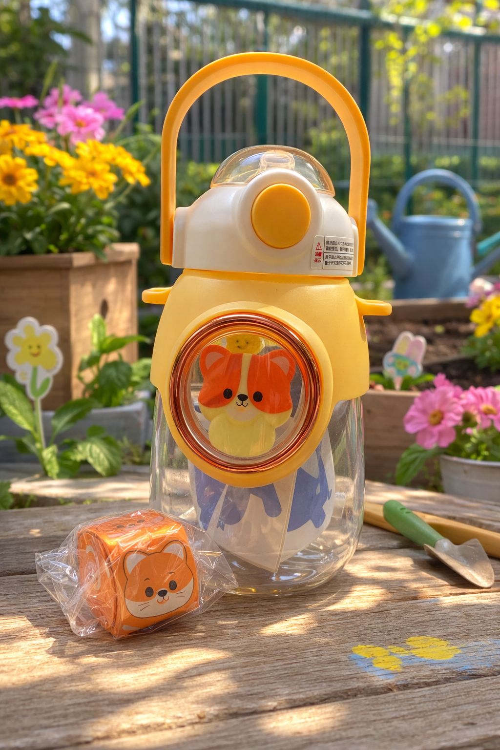 800ml Kids Cartoon Window Water Bottle with Straw & Handle – 4 Color Variants