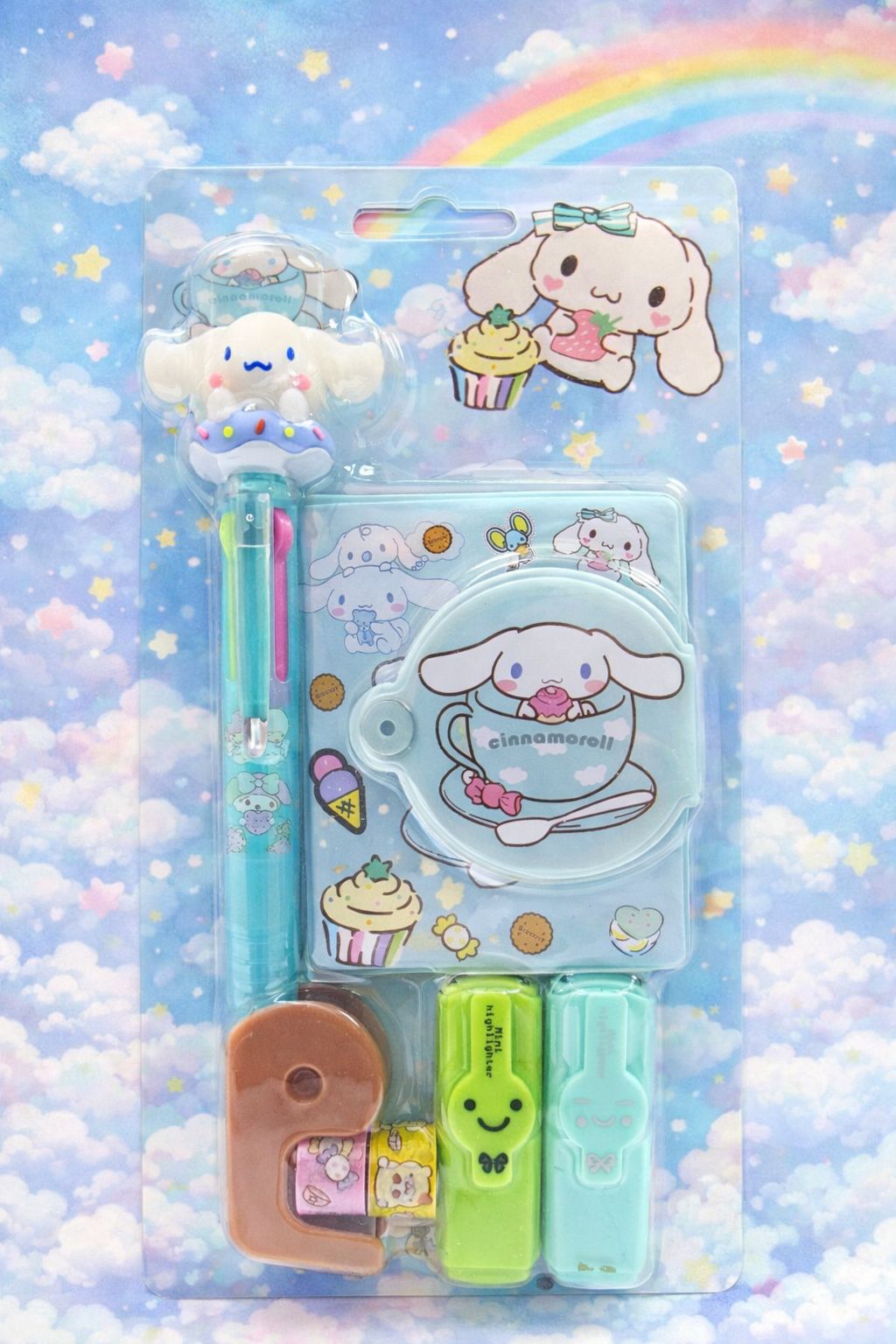 Cute Stationery 5-Piece Gift Set – Multicolor Pen, Diary, Tape & Highlighters