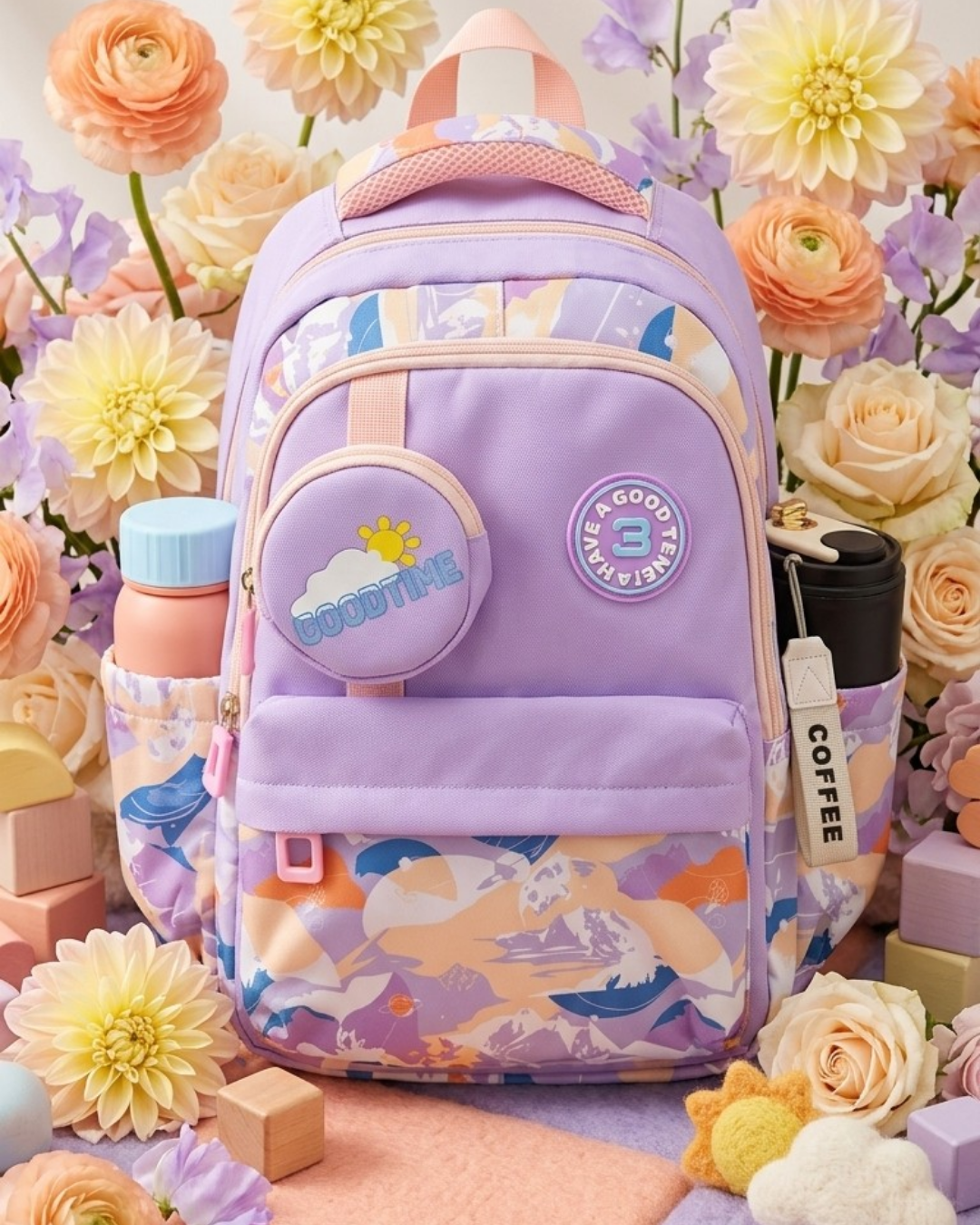 Girls School Backpack – Lightweight Water Resistant Bag with Pouch (Senior KG – Grade 1)