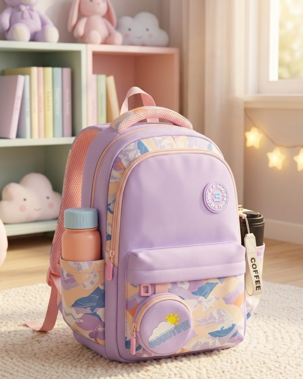 Girls School Backpack – Lightweight Water Resistant Bag with Pouch (Senior KG – Grade 1)