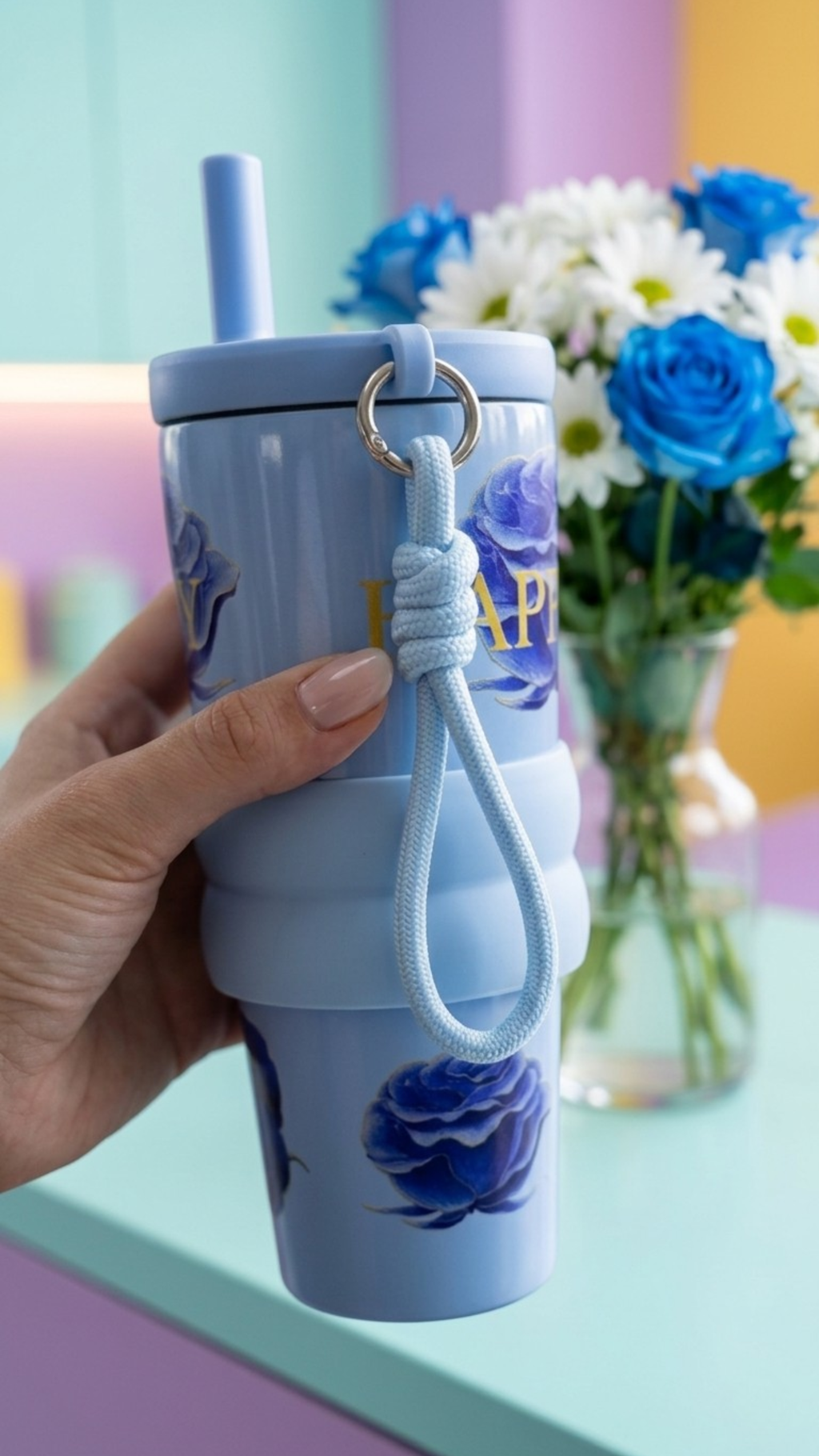 Floral Insulated Tumbler with Straw – Stainless Steel, Leak-Resistant Lid (700ml)