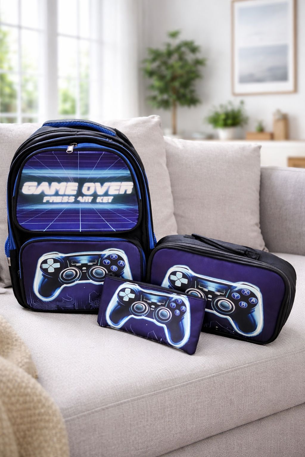 Gamer Pro 3-Piece School Bag Set – Backpack + Handbag + Pencil Pouch