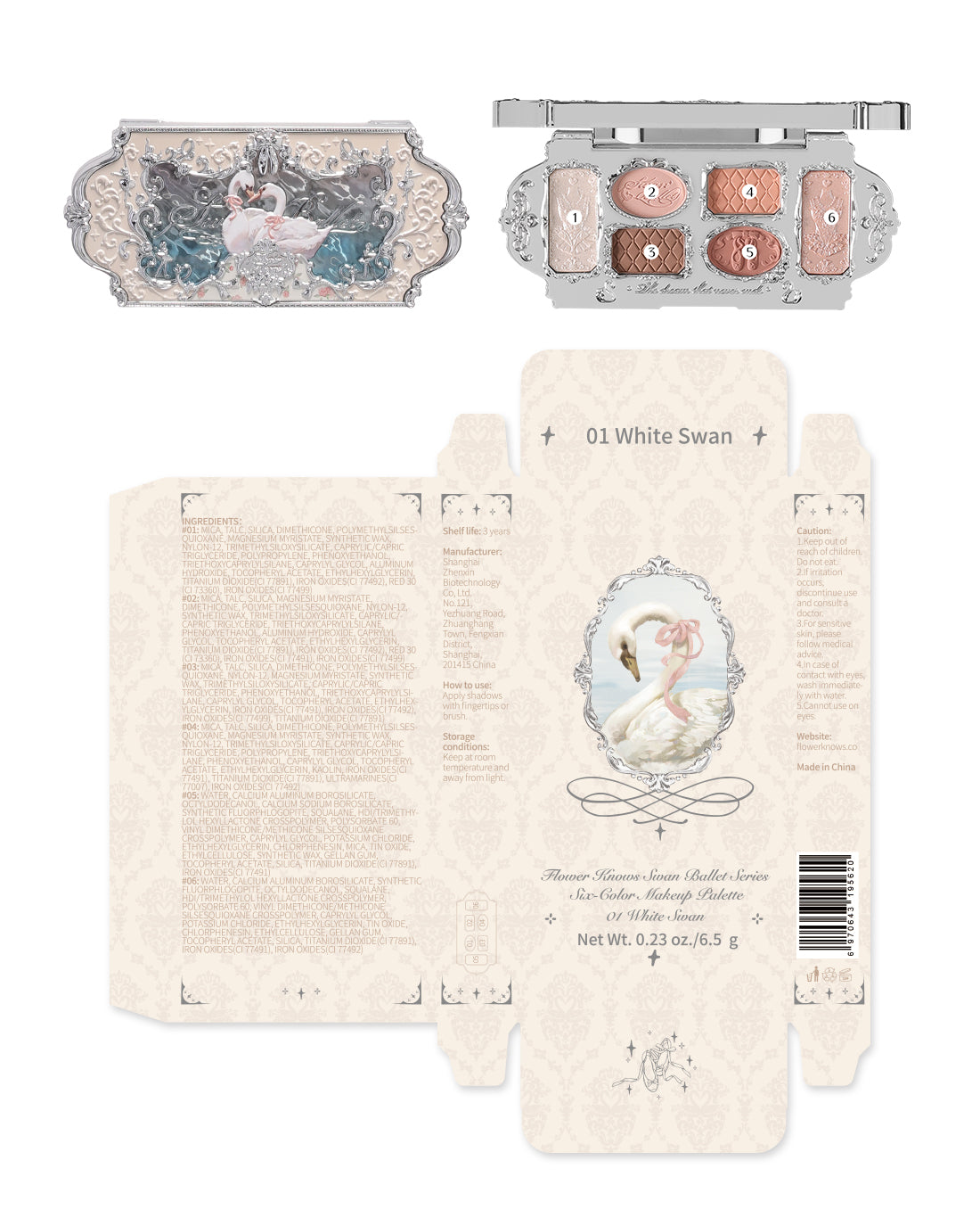 Flower Knows Swan Ballet Six-Color Makeup Palette - White - Vintage Beauty Collection ✨